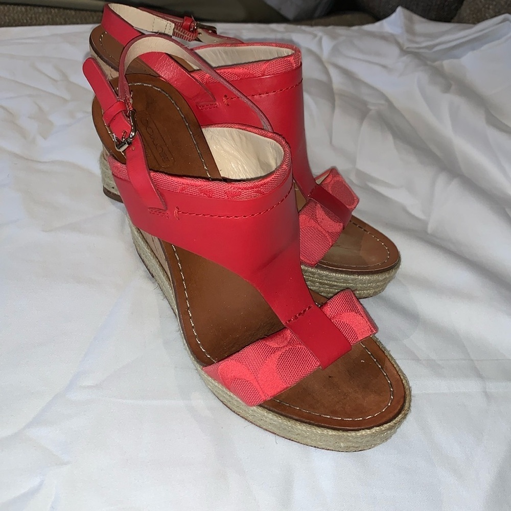 Gently Loved Coral Red Wedges By Coach